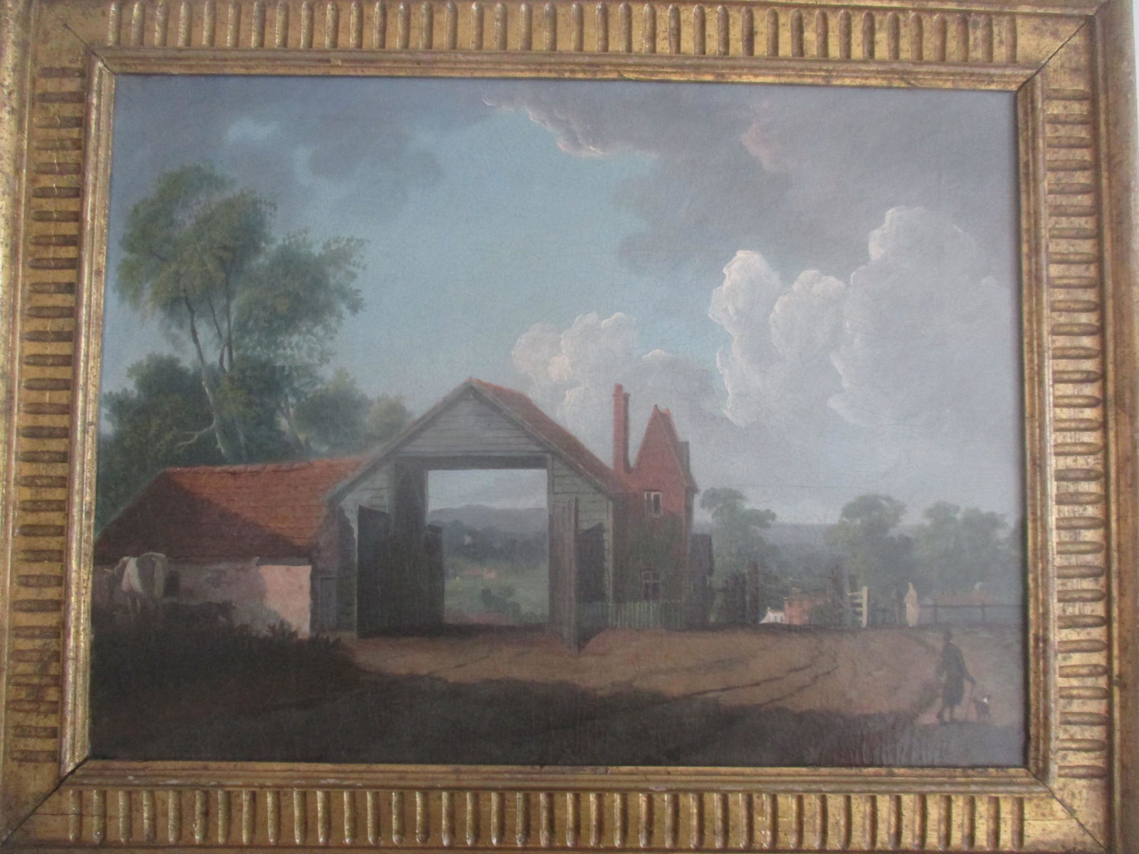 Primitive Painting Country Road with Open Barn (1 of 6)