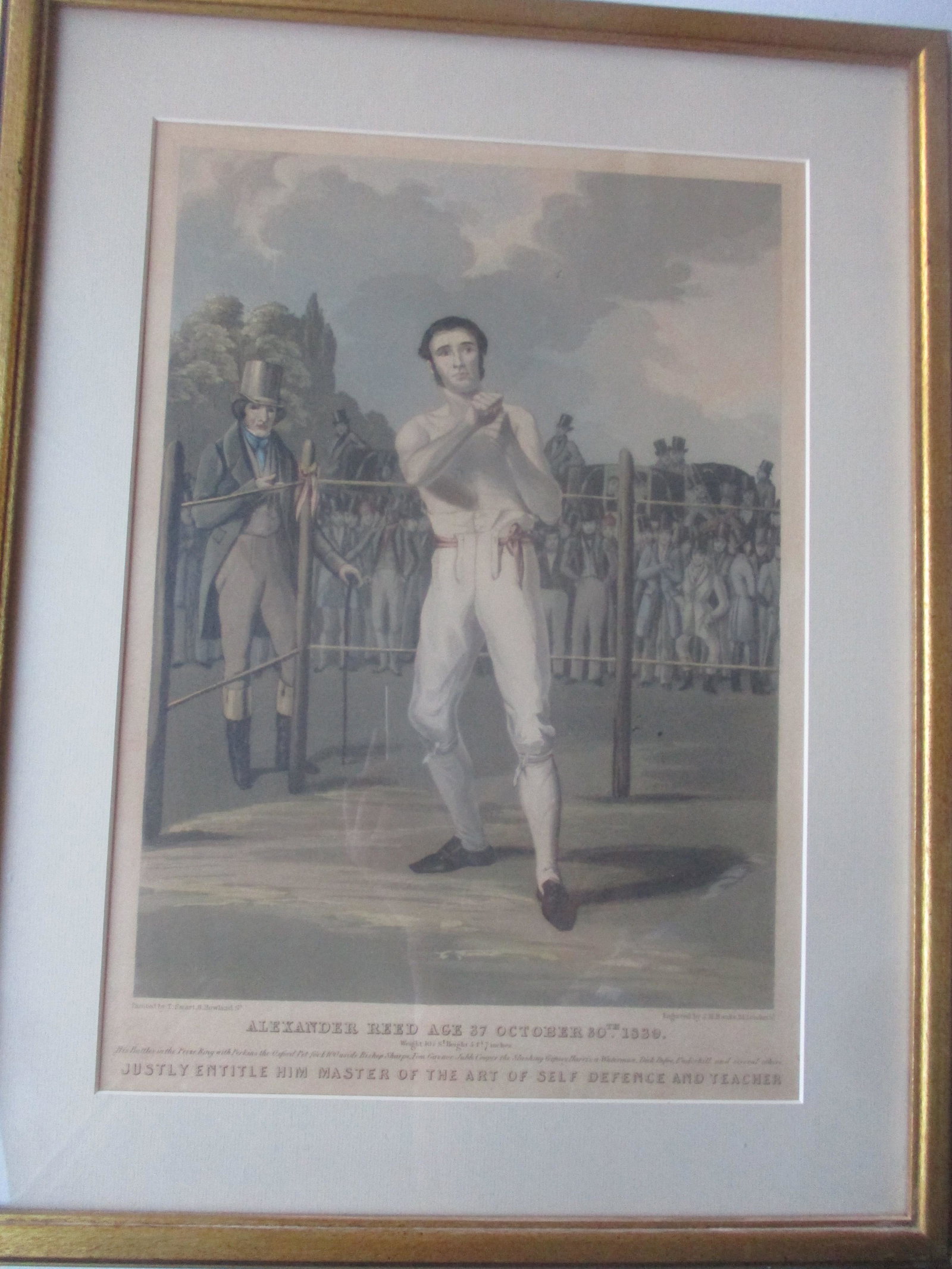 19th Century Engraving of Boxer Alexander Reed: "Alexander Reed Age 37 October 30th 1893" = Art: 16" x 11 1/2" - Frame: 22" x 17 1/2" - See photos for condition and details