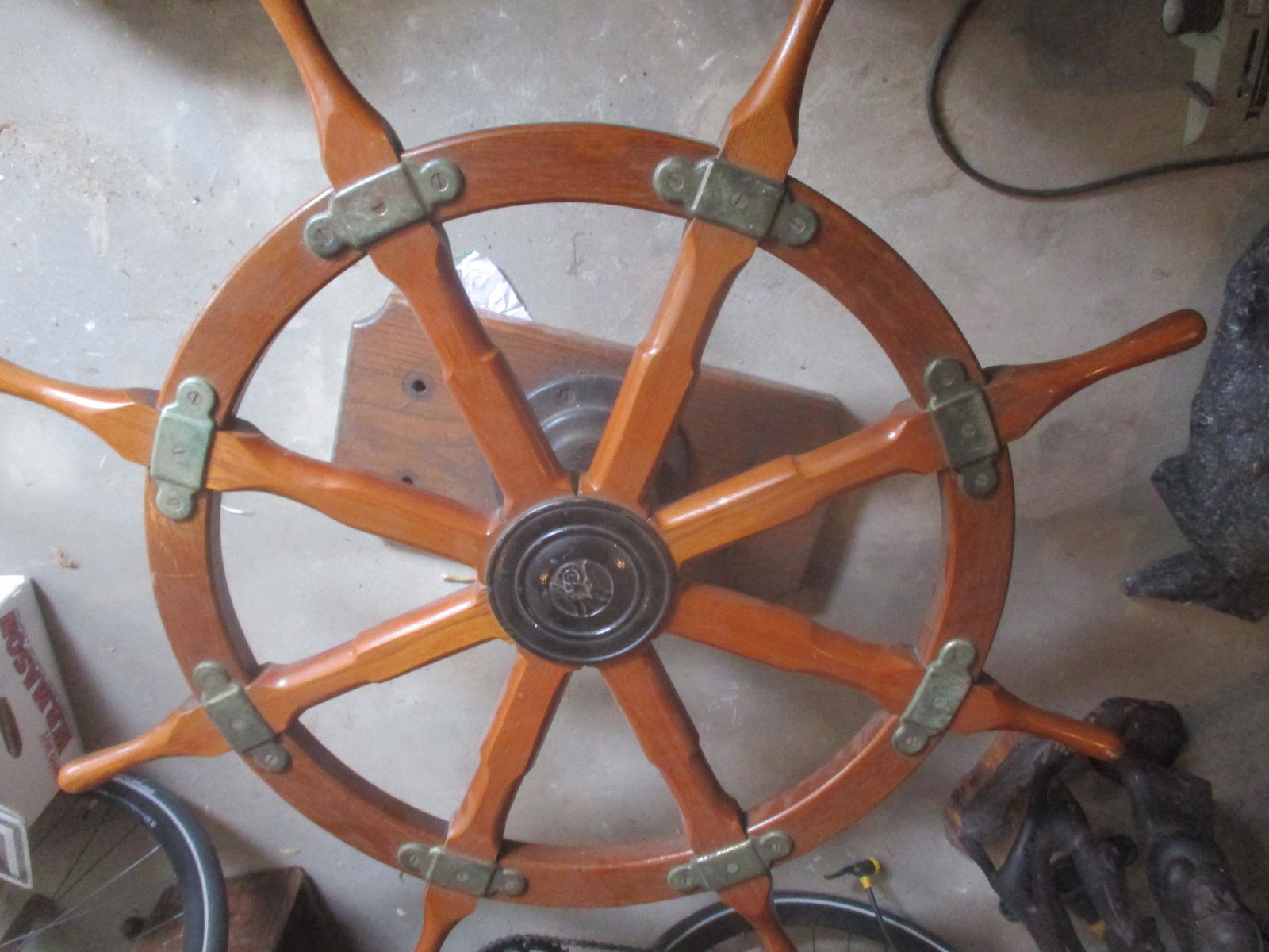 Antique Ship's Wheel with Iron Base (1 of 4)