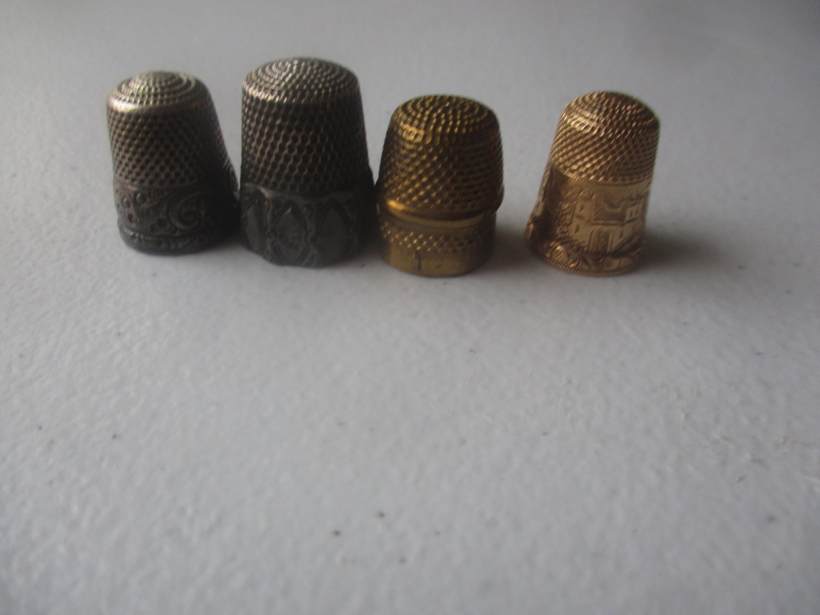 14K Thimble Stamped RM, 2 Sterling &: 1 Brass Thimbles - See photos for condition and details