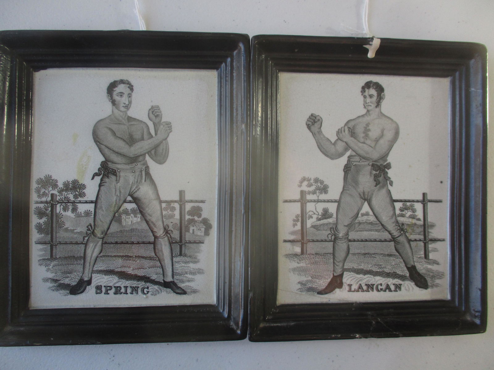 Pair Early 19th Century Bare Knuckle Boxer Tiles (1 of 9)