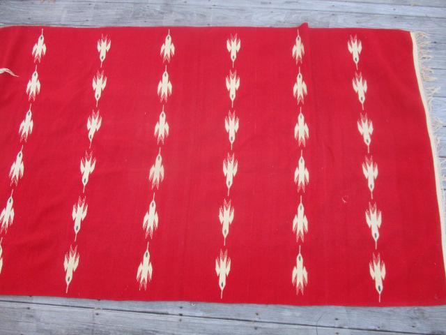 Navajo Blanket - Native American 82" x 50": Bird Design - Fringe Frayed and Hole in Corner - Otherwise Good Condition - See photos for condition and details