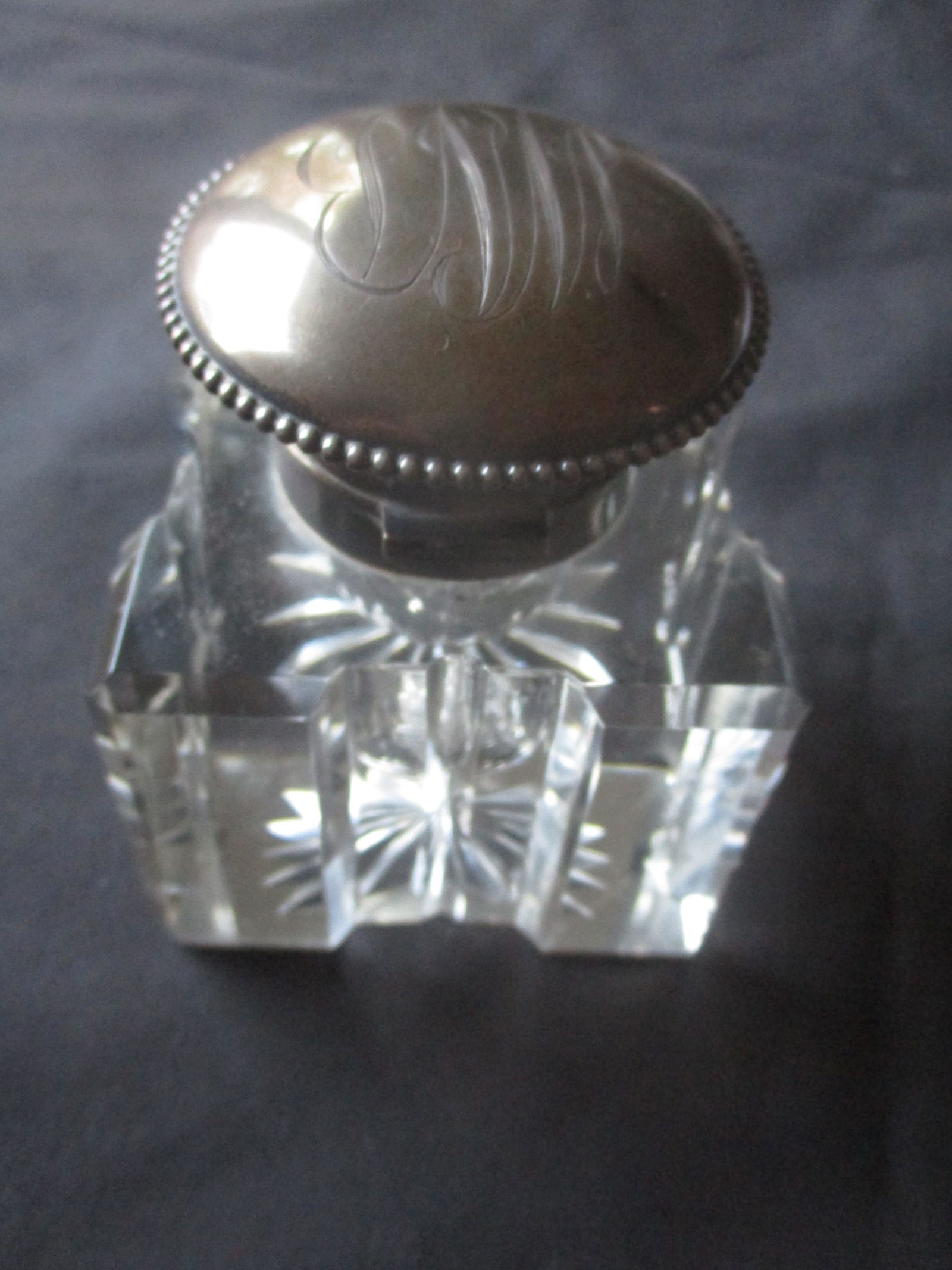 Antique Crystal Inkwell with Sterling Top (1 of 3)
