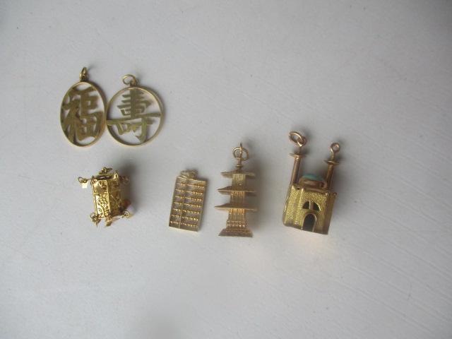 14K Asian & Other Charms - One with Turquoise: Stone. Appr. 10 Grams