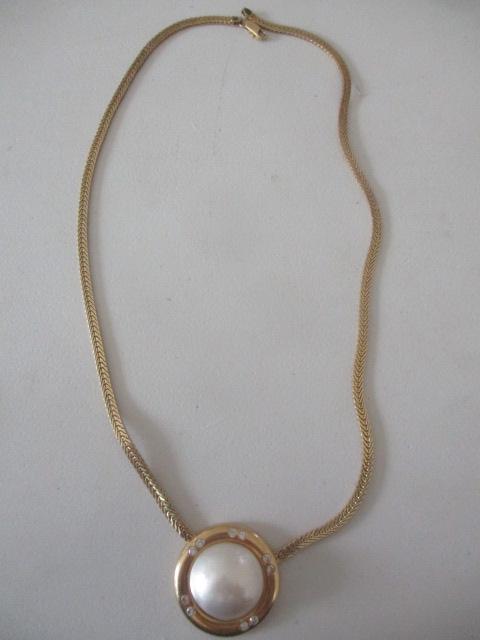 14K Italy 17" Choker with Round Pearl & Diamonds: Appr. 22 Grams with Pearl - See photos for condition and details