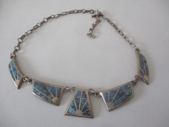 Signed Teme Sterling 925 17" Turquoise Choker: Necklace - 1.2 Ounces - See photos for condition and details