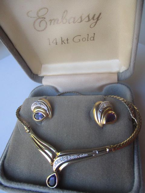 585 14K Amethyst & Diamond Necklace & Earrings (1 of 3)