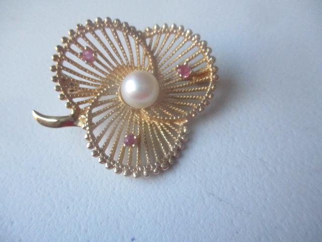 14K Pearl & Gemstone Pin (1 of 3)