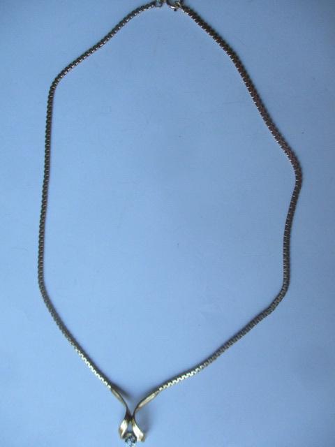 14K 585 Appr. 15" Diamond Choker/Necklace: Appr. 7 Grams with stones - See photos for condition and details