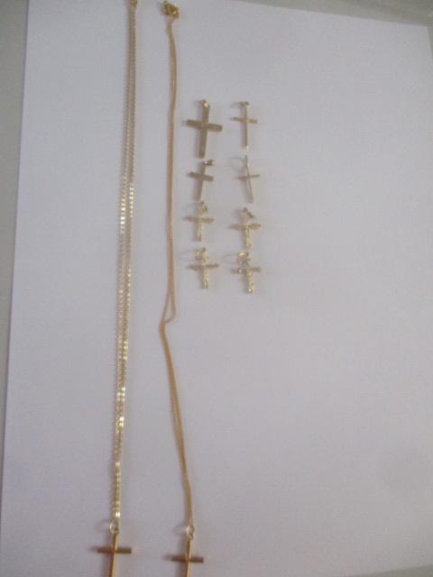 14K Gold Crosses with Chains.  20" Chain is marked 750 18K (1 of 7)