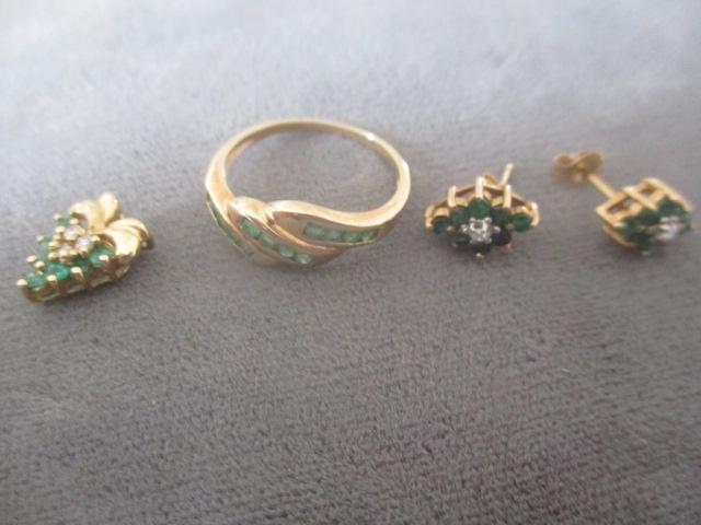 14k Emerald & Diamond Earrings & Pendant, etc. (1 of 4)