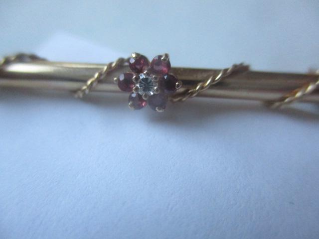 14K Gemstone & Diamond Bar Pin 2" (1 of 3)