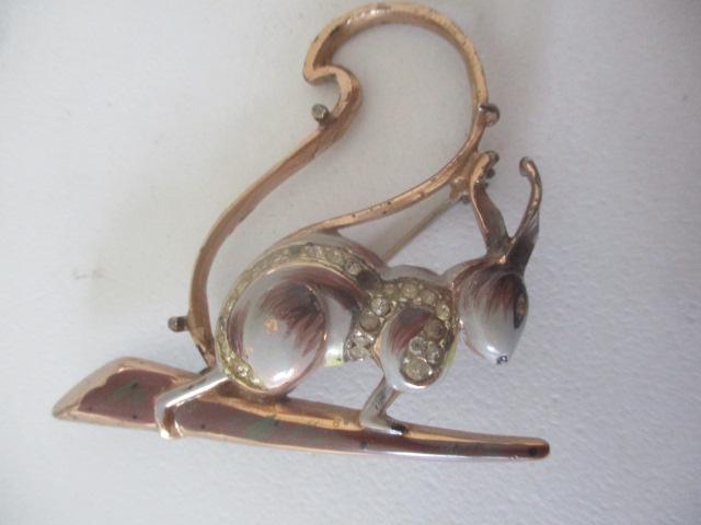 Signed Rare Coro Craft Sterling & Enamel Squirrel 2 1/2" wide by 2" High: Missing Gold Belly Piece where the tail is. See photos for condition and details