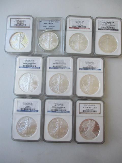 10 Graded Silver Eagle Coins (1 of 13)