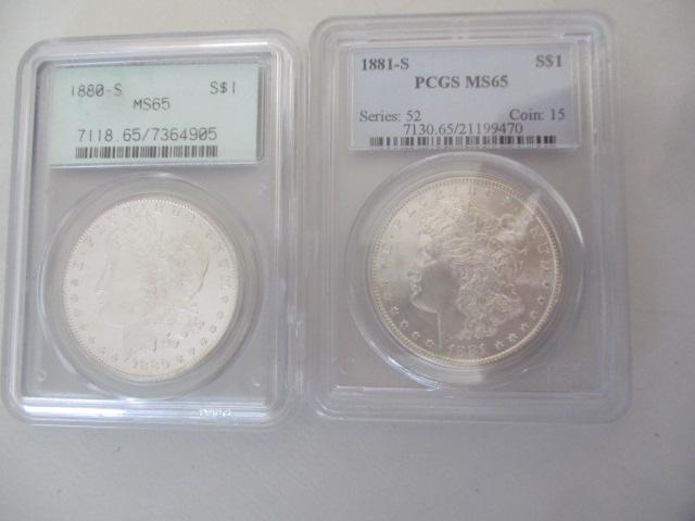 1880-S and 1881-S PCGS MS65 Morgan Silver Dollars (1 of 5)