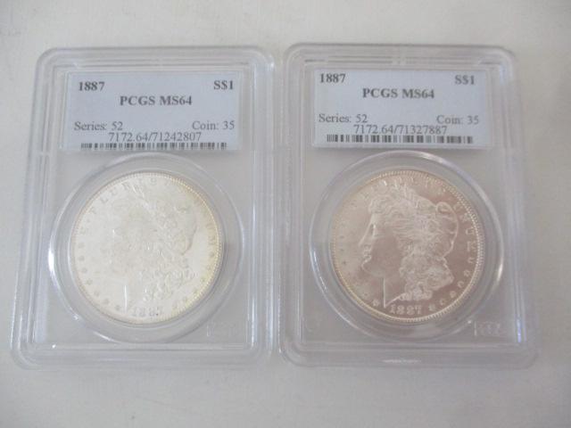 (2) 1887 PCGS M64 Morgan Silver Dollars (1 of 5)