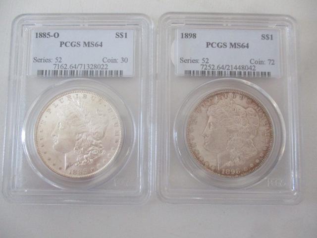 1885-O and 1898 PCGS MS64 Morgan Silver Dollars (1 of 7)