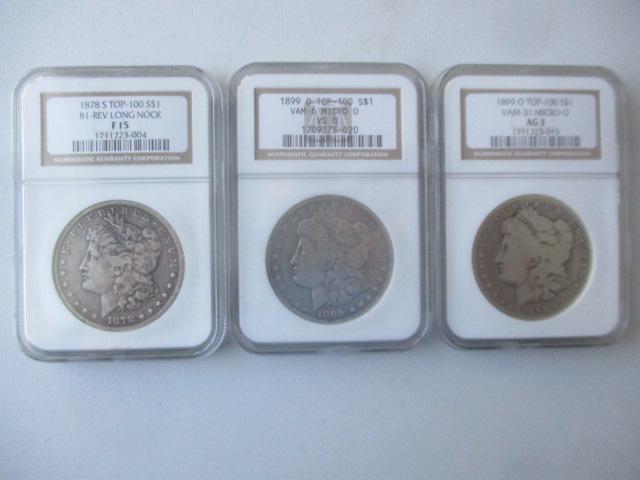 1878-S and (2) 1899-O NGC Graded Morgan Dollars (1 of 12)