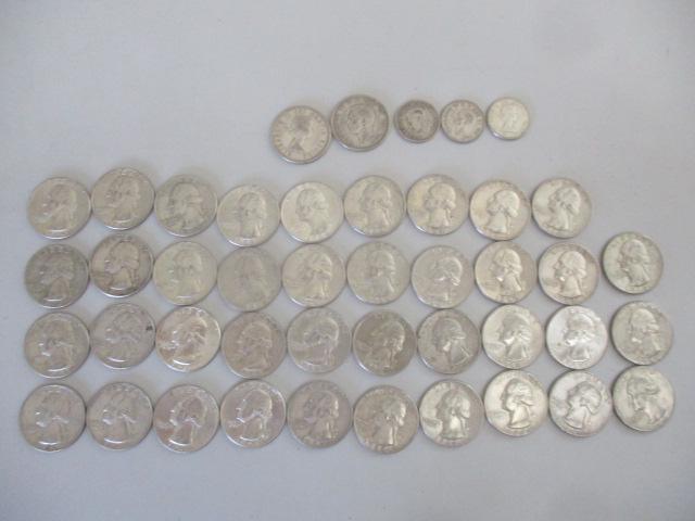 (39) 1964-D Washington Quarters and Canadian Silver Coins: 1947 and 1962 Quarters and 1941, 1951 and (1 of 8)