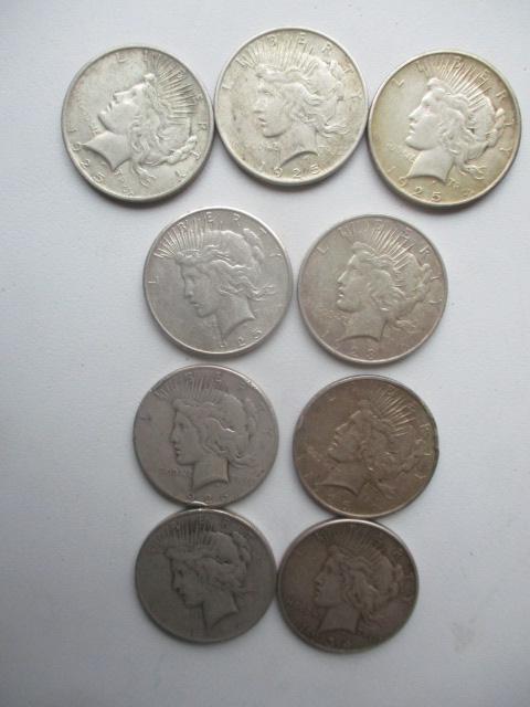 (9) Peace Dollars: (3) 1925, 1925-D, 1925-S, 1926, (1 of 15)