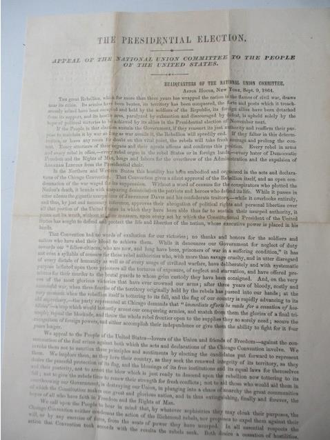 1864 - Presidential Election Broadside (1 of 7)