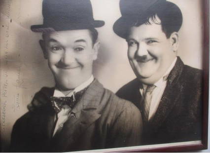 Laurel and Hardy Signed & Inscribed Photo: "To Frederick Potter Junior with all good wishes Stan Laurel and Oliver Hardy" 10 1/2" x 11" - See photos for condition and details