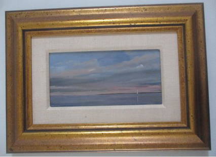 O/C of Sailboat at Sea Signed A. Packard: Linen Matted Gold Wood Frame 17.5" x 12.5" - Please see last photo for Estate Appraisal. See photos for condition and details