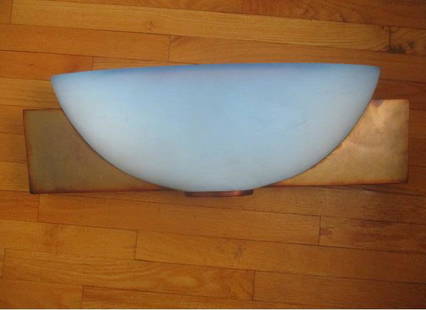 Large Heavy Sculpture Bowl in Blue and Gold Color Signed on Bottom "Bucquet 03": 27" Long. Good Conditon. Minor Chips on Bottom - See last photo for Estate Appraisal. See photos for condition and details