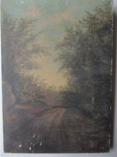 Oil on Canvas O/C Country Road: Has slight wear - 14" x 10" - See photos for condition and details