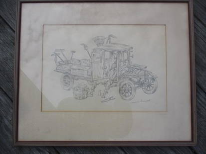 Joseph Hirsch Signed Print of Landscaper: Art : 10 x 14 excluding matte - Frame: 17 x 20 1/2 - See photos for condition and details