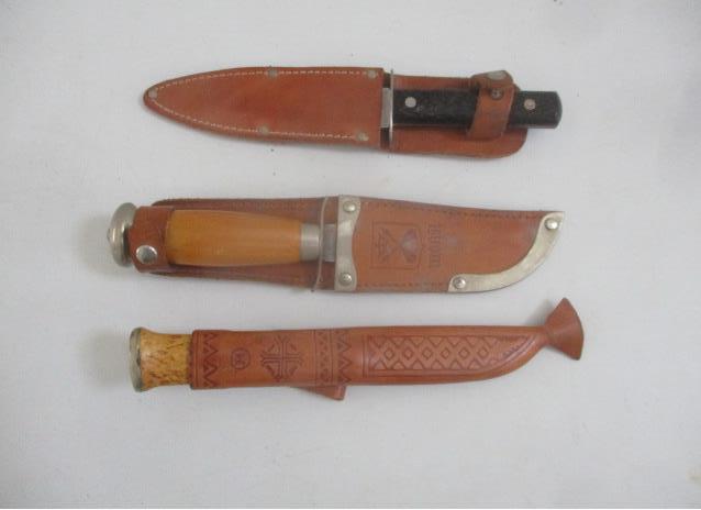 Finnish, Swedish and Imperial (Providence, RI) Knives: Finnish Puukko Knife, Swedish Mora Knife and Imperial (Providence, RI) Knife. From Estate of World War II Veteran -See photos for condition and details