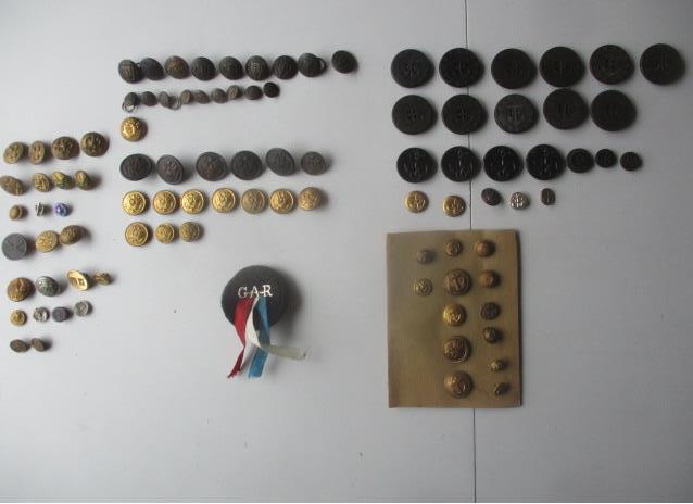 Antique Buttons with Massachusetts State Seal, GAR Ribbon, Military, Police, Fire and Other Buttons, (1 of 16)