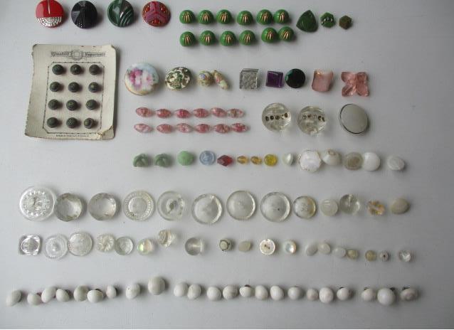 Deco Glass, Porcelain, Enamel, Milk Glass Shank: Czechoslovakia Buttons on Card and Other Glass Buttons, etc. See photos for condition and details