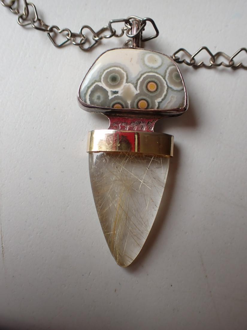 Signed Native American 14K and Sterling Quartz & Enamel (1 of 6)