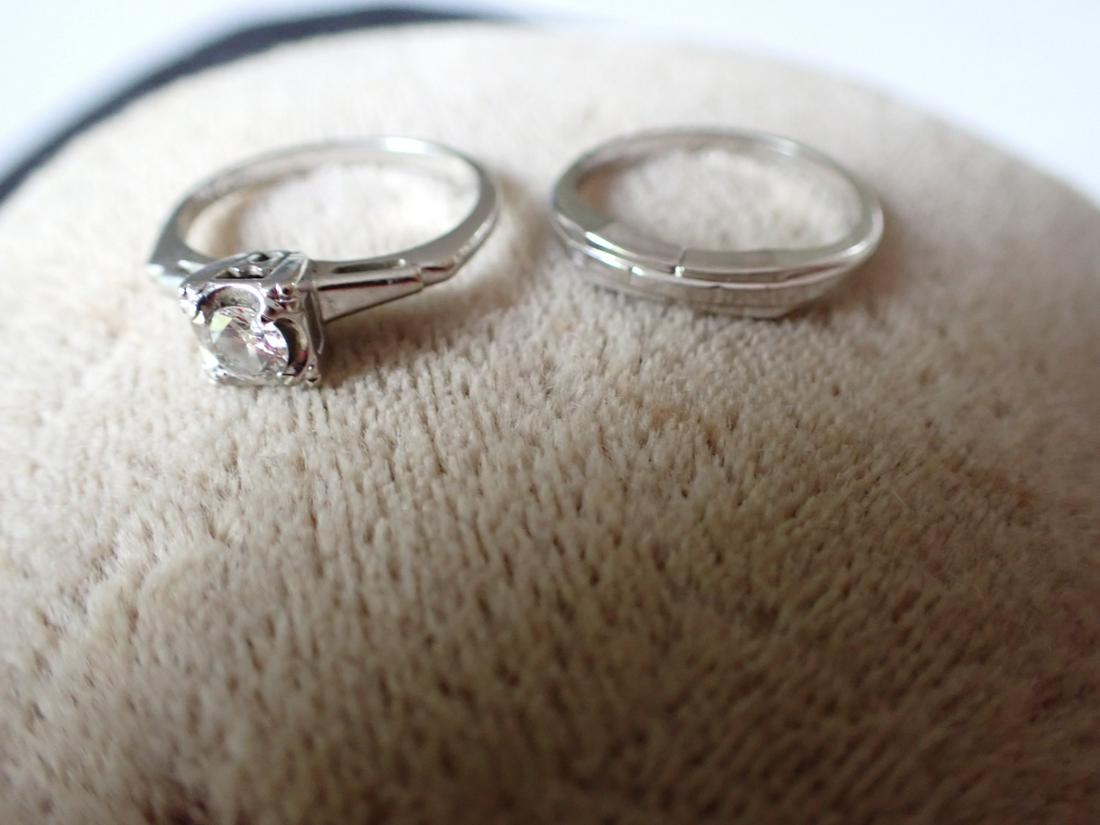 14K Band & Diamond Ring Set White Gold - 1/3 CT Size 6 1/2 (1 of 6)