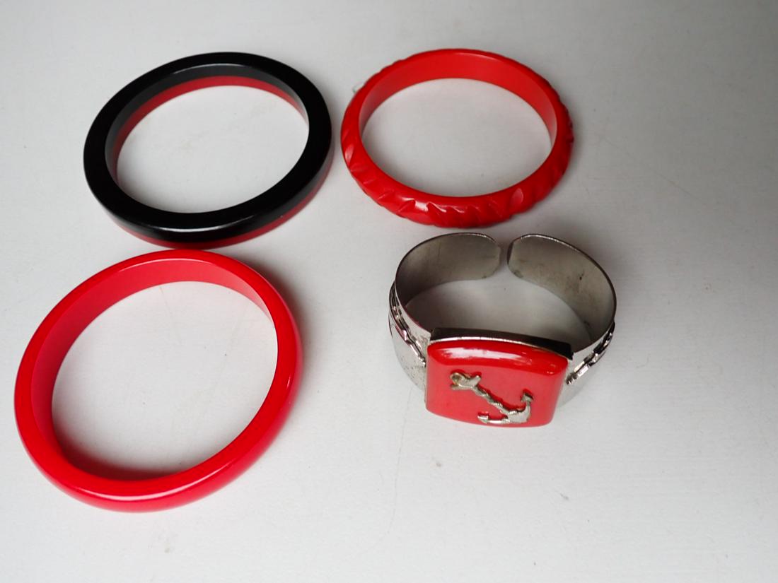 4 Bakelite Bracelets - 1 Metal with Anchor Bakelite Accent (1 of 9)