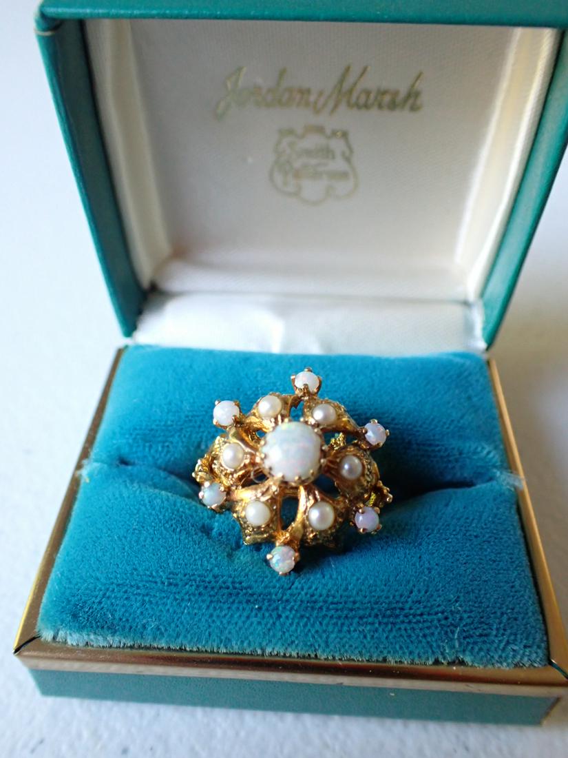 14K Opal and Pearl Cluster Ring - Size 8 (1 of 5)