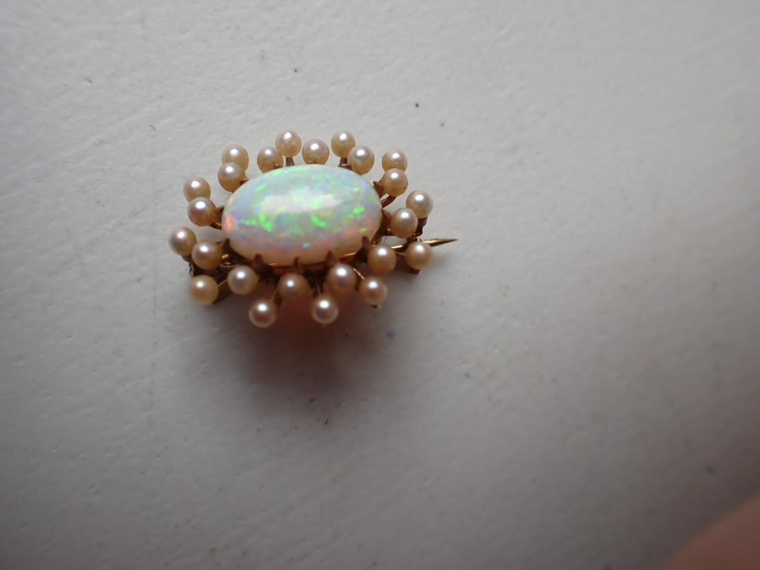 14K Gold Natural Opal and Seed Pearl Victorian Pin (1 of 4)