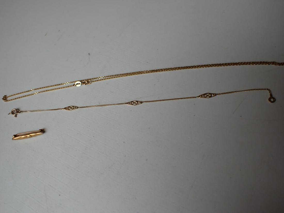 14k 585 7 1/2 Bracelet, 14K 18" Chain & Gold Bar Pin (1 of 7)