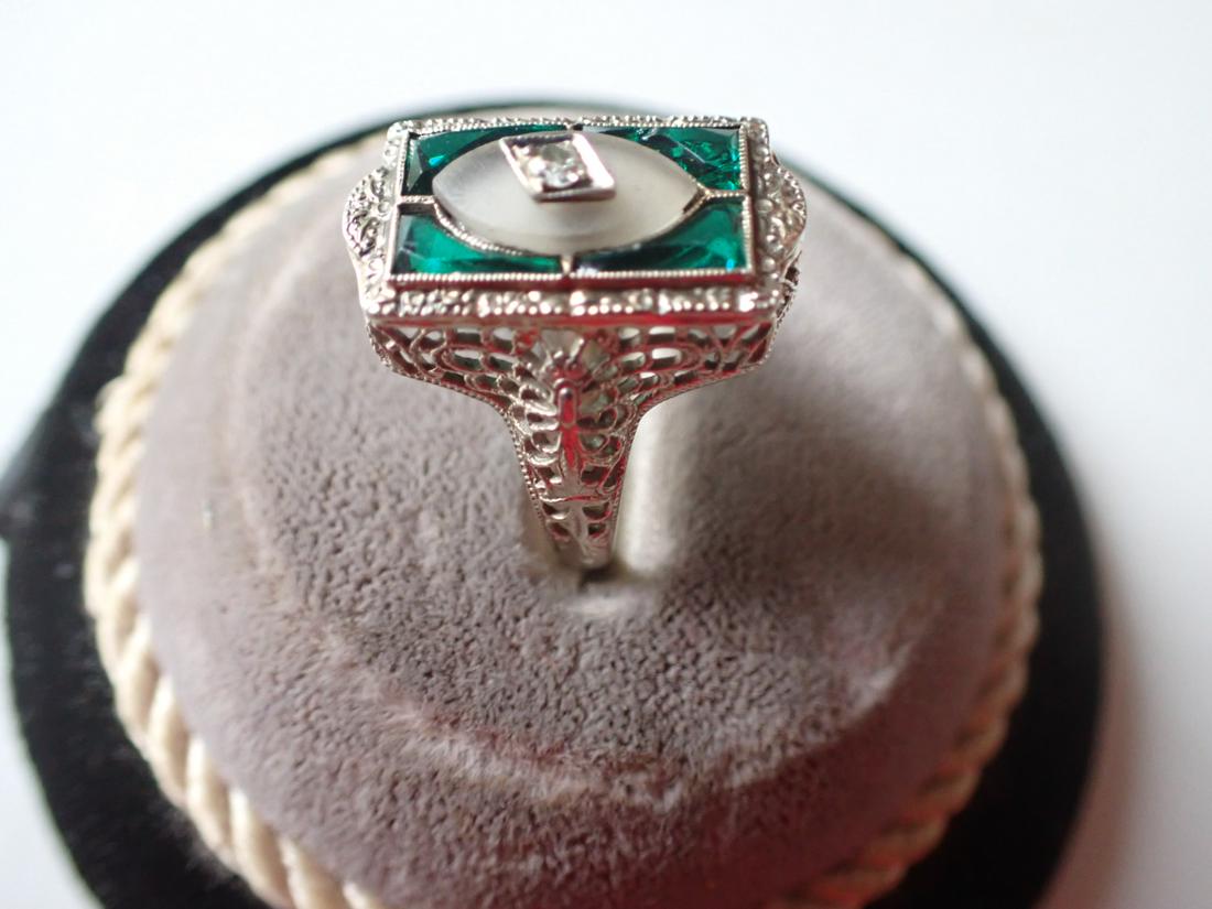 14K White Gold Diamond and Synthetic Stone Estate Ring (1 of 8)