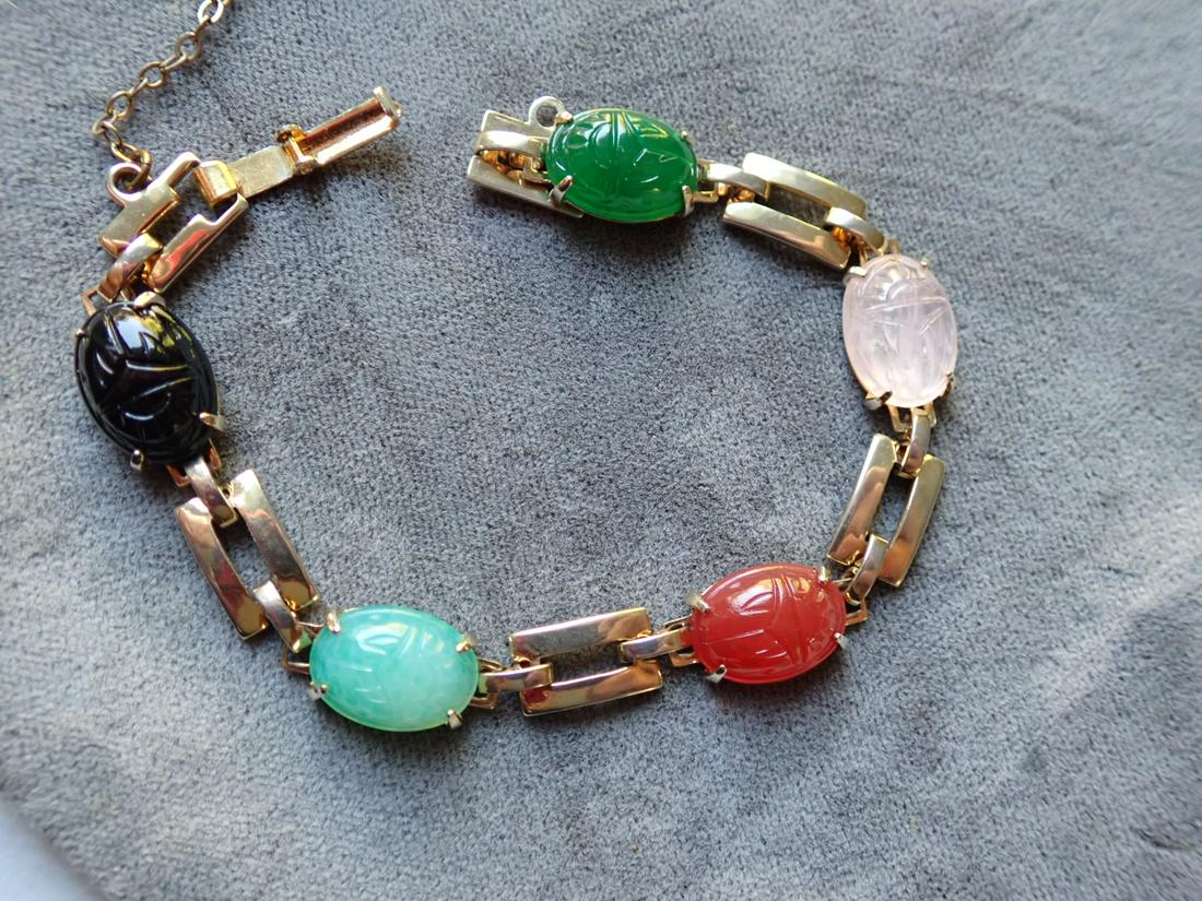 10K Gold Scarab Bracelet - Safety Chain Not gold Appr. 7" (1 of 5)