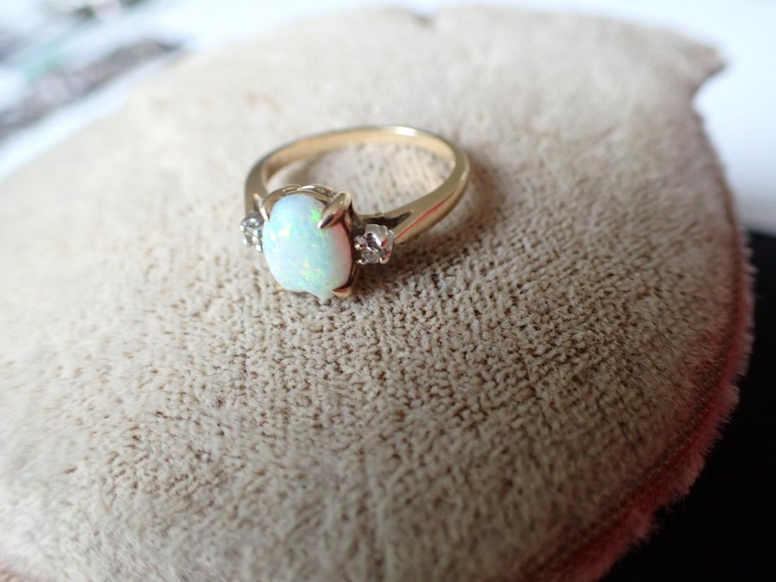 14K Opal & Diamond Ring - Size 5 3/4 (1 of 3)