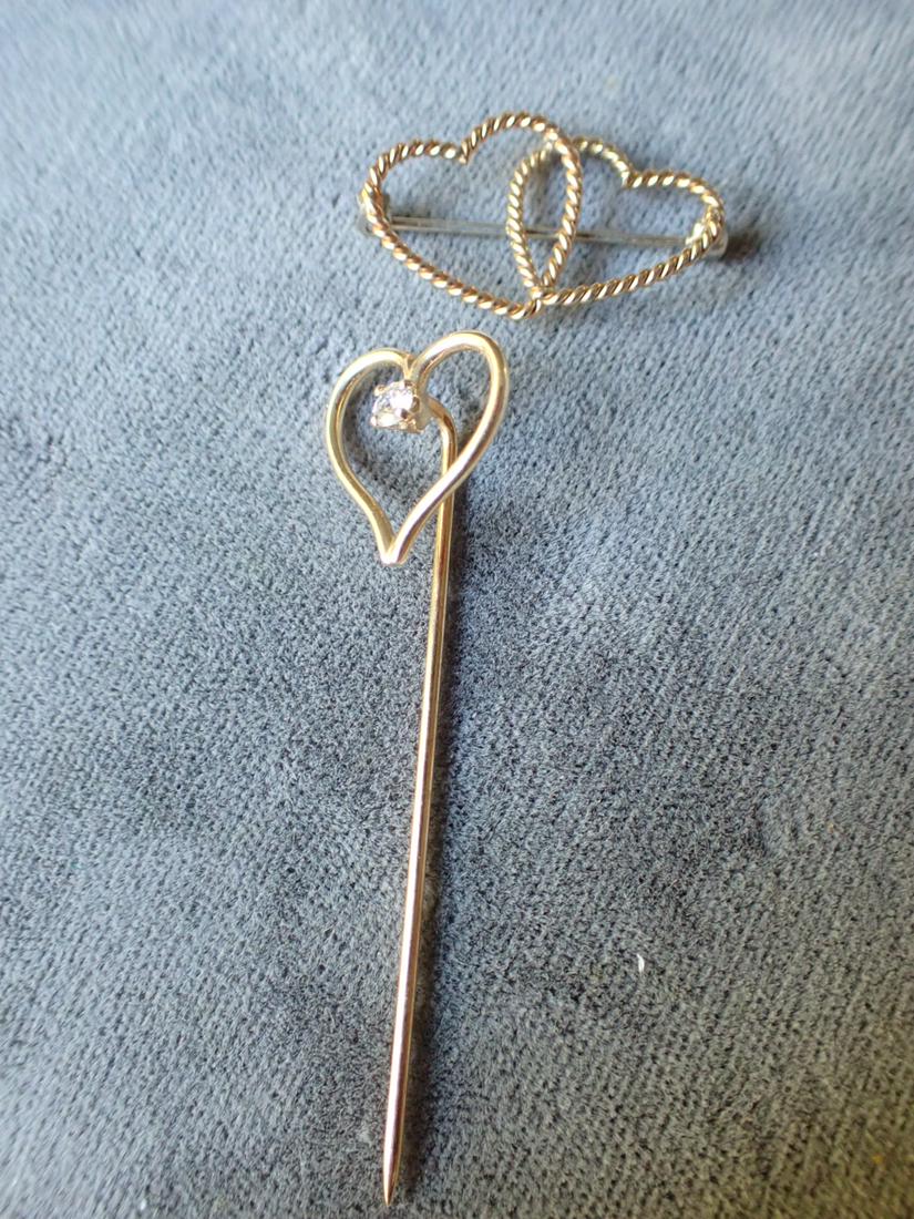 14K & Diamond Heart Stick Pin & Other Double Heart Pin (1 of 5)