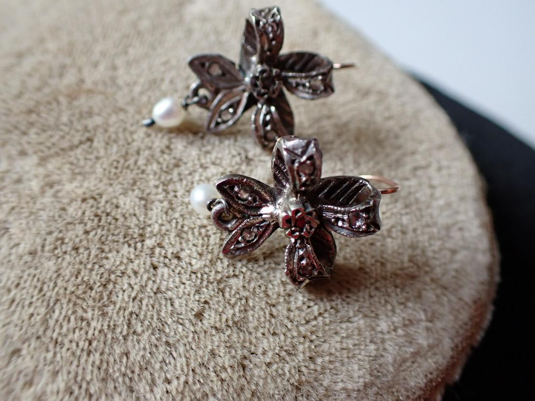 1950's Bow 14K & Sterling, Pearl & Diamond Earrings & Pearls (1 of 4)