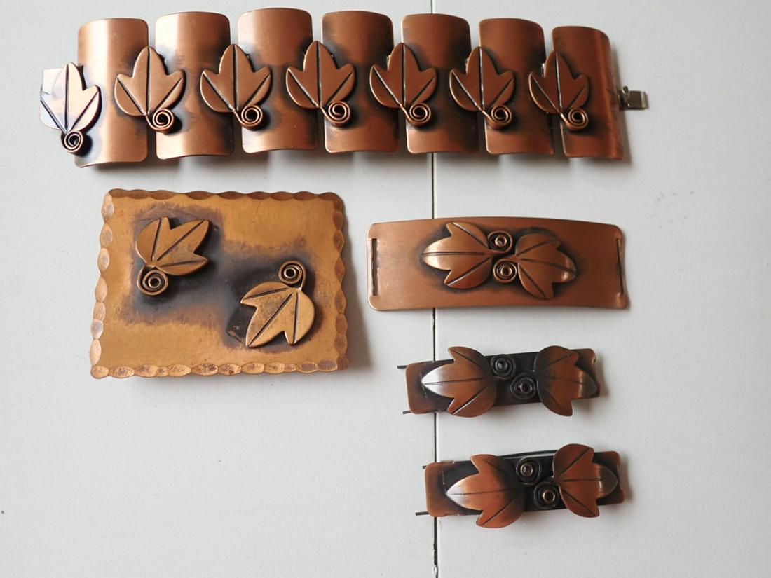 Signed Rebajes Mid Century MCM Copper Leaf Design Jewelry (1 of 11)