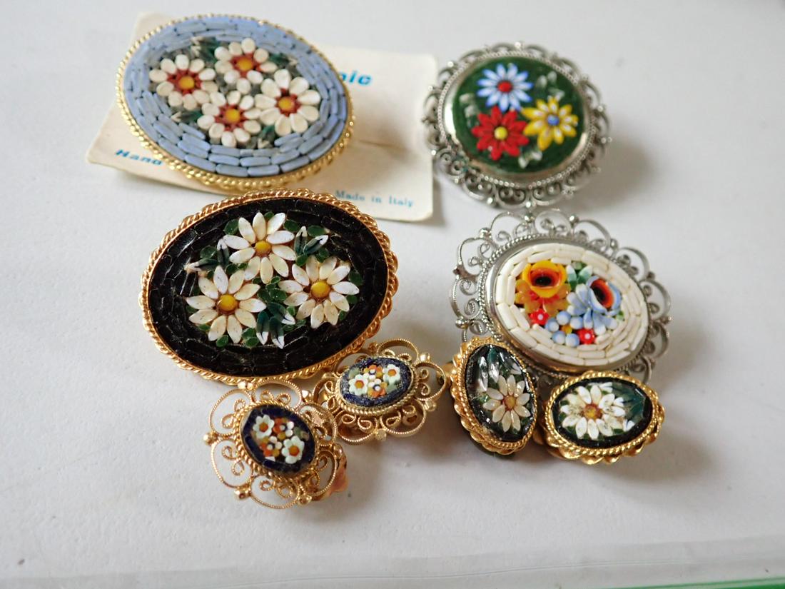 Micromosaic Pins Made in Italy and 2 Pairs of Earrings (1 of 6)