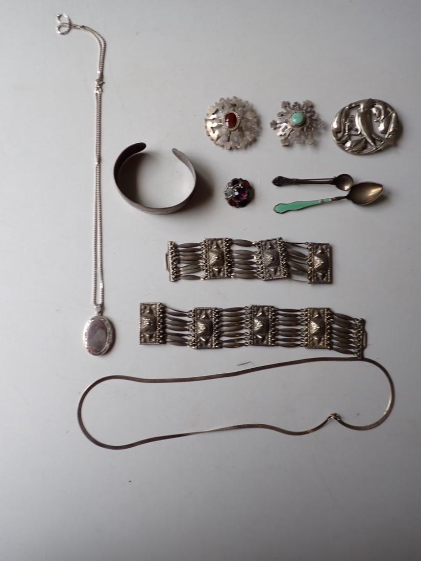 Signed and Other Sterling Silver Jewelry and Enamel Spoon (1 of 8)