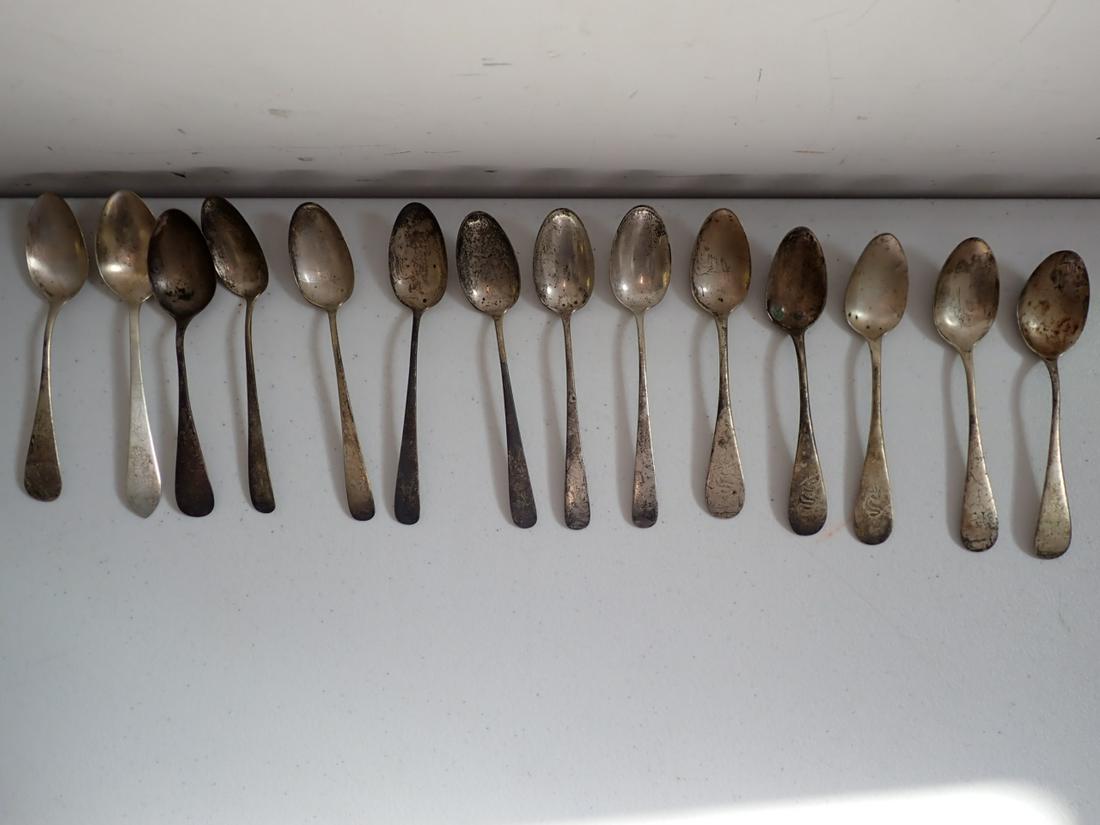14 Sterling Teaspoons, 6 Stamped Gurney Bros. & 3 Stamped (1 of 4)