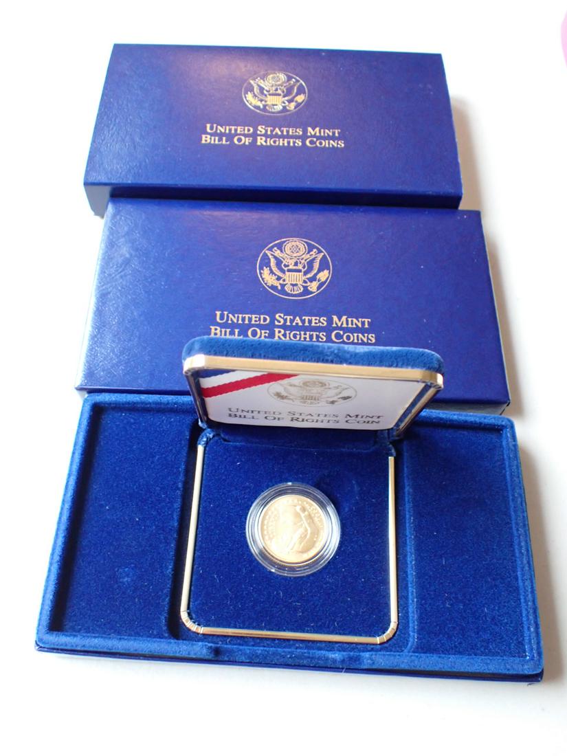 1993 Bill of Rights $5 Proof Gold Coin: Please see photos for details and condition.