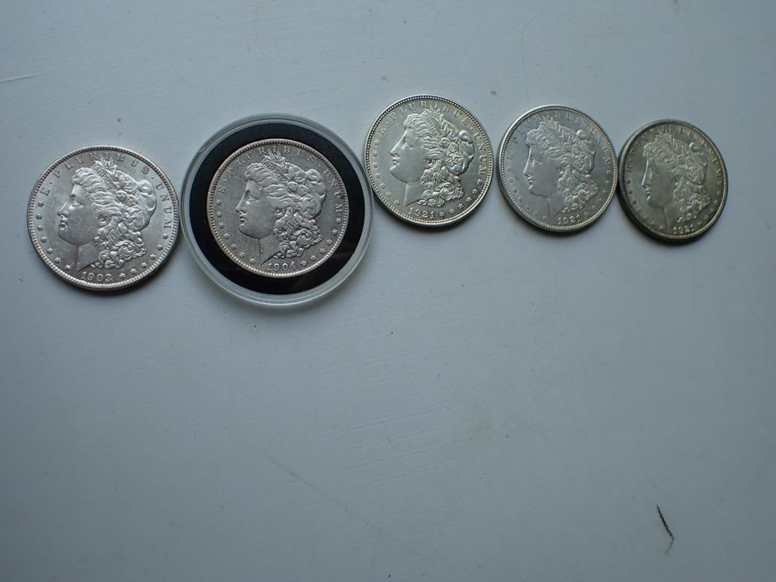 1903, 1904 and (3) 1921 Morgan Silver Dollars (1 of 10)